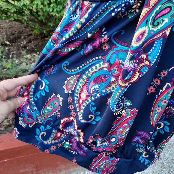 Lands' End Swim Paisley Slimming Blouson Padded Bra Tankini Top 16W Navy Multi - Picture 3 of 14